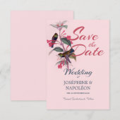 Save The Date Boho rose clair art déco floral & oiseaux (Devant / Derrière)