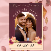 Save The Date Boho Rose de Bourgogne photo mariage Enregistrer l