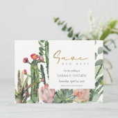SAVE THE DATE BOHO ROSE FLEUR DÉSERTIQUE CACTUS FEUILLAGE AQUARE (Debout devant)