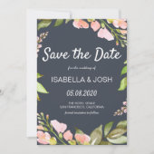 Save The Date Boho rose floral bleu foncé Enregistrer la date (Devant)