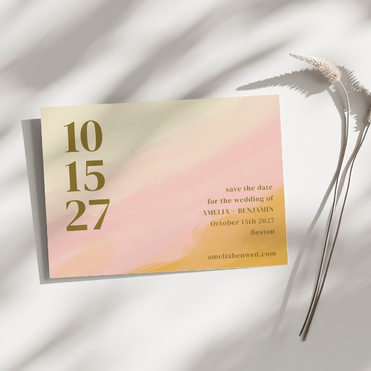 Save The Date Boho Rose Jaune Abstrait Aquarelle Élégant Mariage