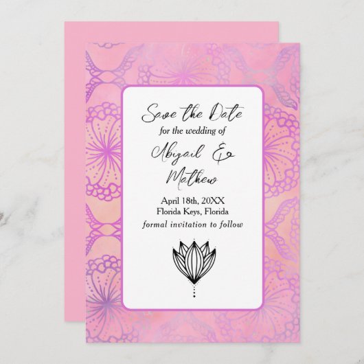 Save The Date Boho rose moderne Inde tropicale Sauvez la date (Devant / Derrière)
