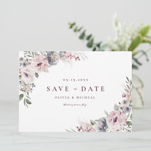 Save The Date Boho rose roux Dusty floral enregistrer la date (Debout devant)