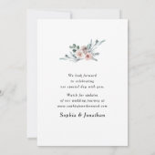 Save The Date Boho Roses Fleurs de couleur rose poudré et verdur (Dos)