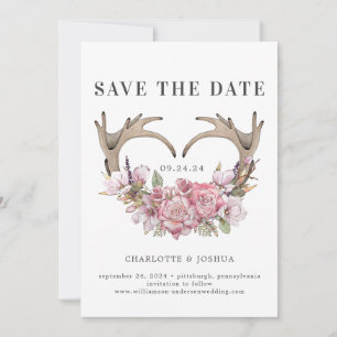 Save The Date Boho Rouge aux Joues Floral Bois de Cerf Photo Enr