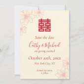 Save The Date Boho rouge et beige floral mariage chinois (Devant)