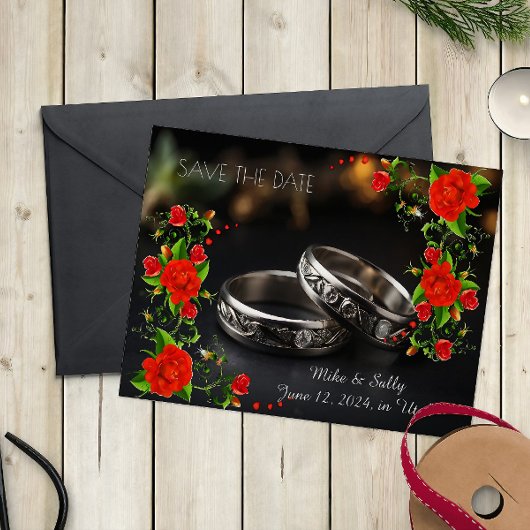 Save The Date Boho rouge Mariage de fleurs décoratives