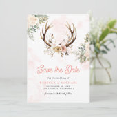 Save The Date Boho Russe rose Floral Antler Mariage (Debout devant)