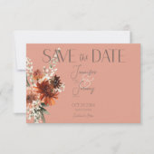 Save The Date Boho Rust & Chute Neutre Floral Peach Rust Mariage (Devant)