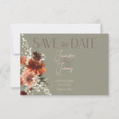 Save The Date Boho Rust & Chute Neutre Floral Sage Mariage vert (Devant)