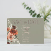 Save The Date Boho Rust & Chute Neutre Floral Sage Mariage vert (Debout devant)