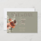 Save The Date Boho Rust & Chute Neutre Floral Sage Mariage vert (Devant)