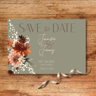 Save The Date Boho Rust & Chute Neutre Floral Sage Mariage vert