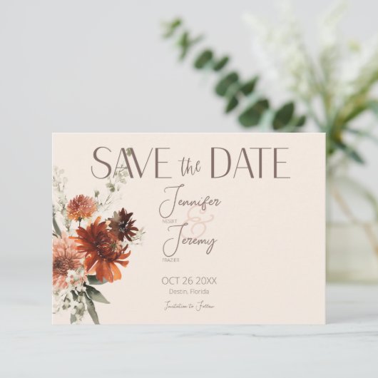 Save The Date Boho Rust & Cream Fall Floral (Debout devant)
