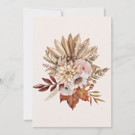 Save The Date Boho Rust Terracotta séché Fan Fleurs Mariage (Dos)