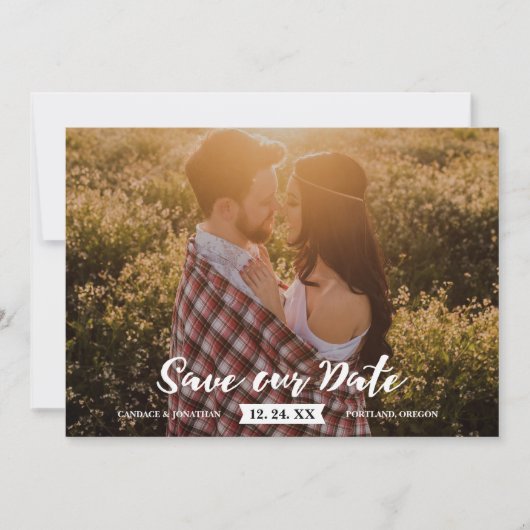 Save The Date Boho Rustic Brush Script Photo Enregistrer la date (Devant)