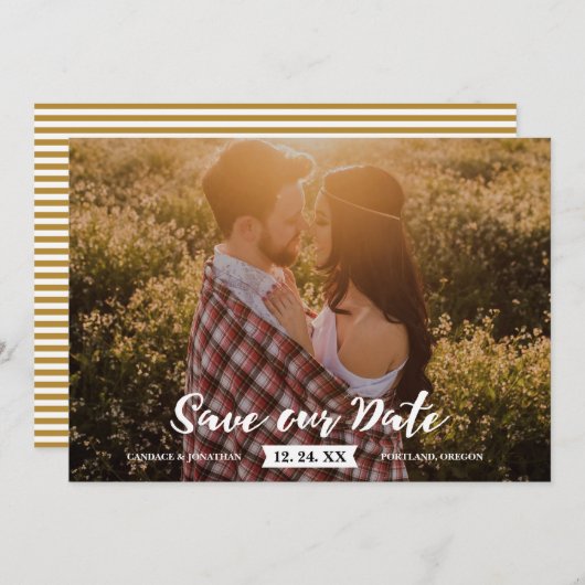 Save The Date Boho Rustic Brush Script Photo Enregistrer la date (Devant / Derrière)