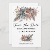 Save The Date Boho Rustique Fleurs Argent et Rose (Devant / Derrière)