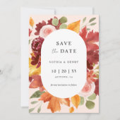 Save The Date Boho Rustique Floral Bourgogne Automne Mariage pho (Devant)