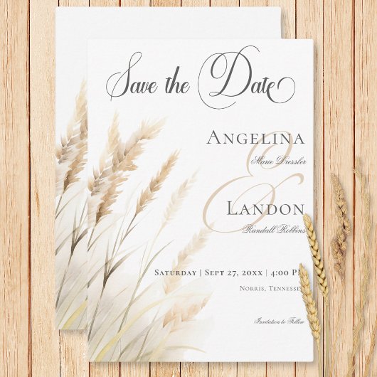 Save The Date Boho Rustique séché Tan Grass Mariage