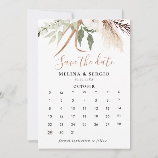 Save The Date Boho rustique Simple Floral Enregistrer le calendr (Devant)