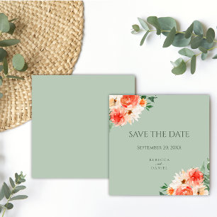 Save The Date Boho Sage Green et Orange Flowers Mariage