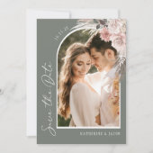 Save The Date Boho Sage Green Photo Wedding Enregistrer La Date (Devant)