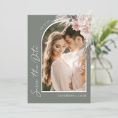 Save The Date Boho Sage Green Photo Wedding Enregistrer La Date (Debout devant)