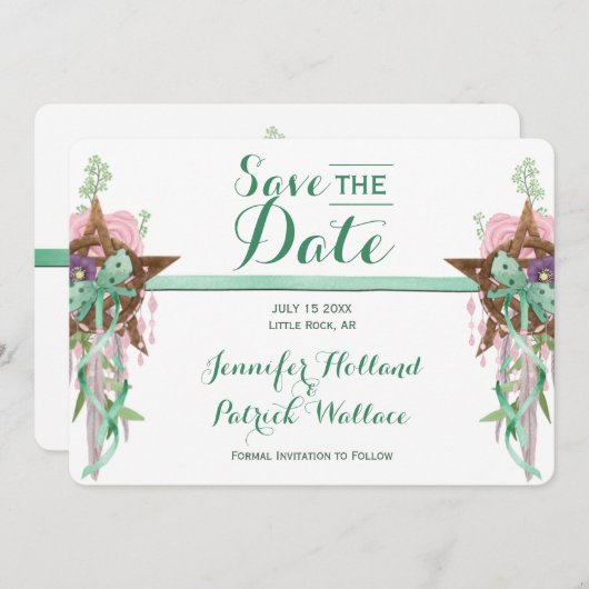 Save The Date Boho Sage & Pentacle Rose Wicca Pentacle Handfasti (Devant / Derrière)