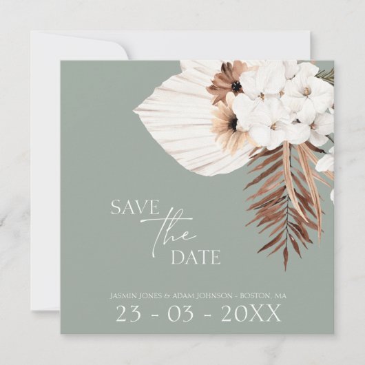 Save The Date Boho Sage Vert Pampas Blanc Mariage Grass (Devant)