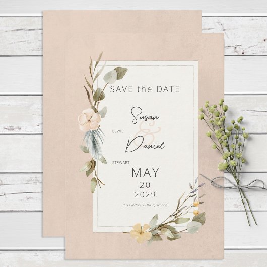 Save The Date Boho séché Floral Frame Blush Mariage