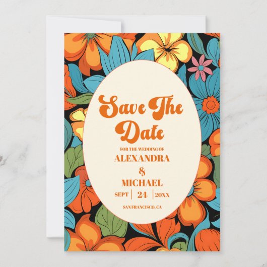 Save The Date Boho Seventies Mariage Floral rétro (Devant)