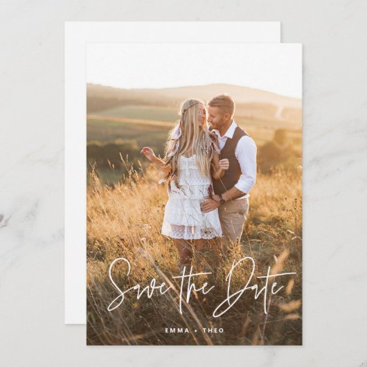 Save The Date Boho simple | Élégant script moderne et photo (Devant / Derrière)