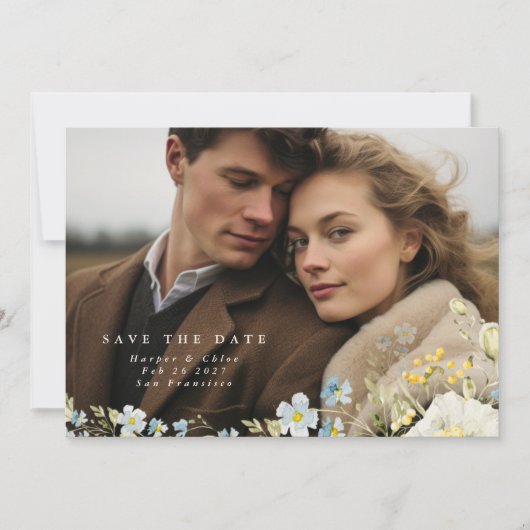 Save The Date Boho Simple Elegant Wild Flower Mariage (Devant)