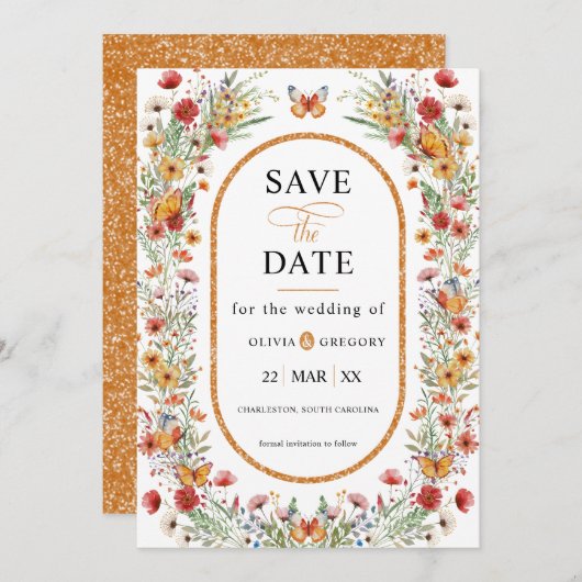 Save The Date Boho Spring Fleurs sauvages papillons Enregistrer  (Devant / Derrière)