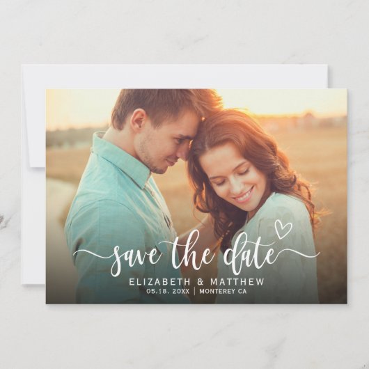 Save The Date Boho Stylish Heart Script One Photo Mariage (Devant)