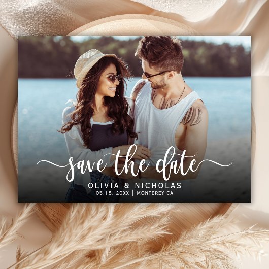 Save The Date Boho Stylish manuscrit Script One Mariage photo