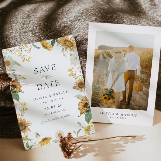 Save The Date Boho Sunflower Golden Rays Floral Elégant Mariage