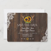 Save The Date Boho Sunflowers Antlers Bois Mariage Enregistrer L (Devant)