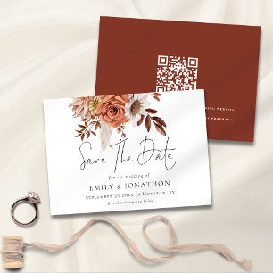 Save The Date Boho Terracotta Automne Florals QR Code Mariage