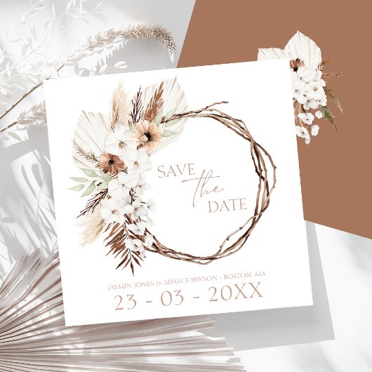Save The Date Boho Terracotta Brown séché fleuri Mariage