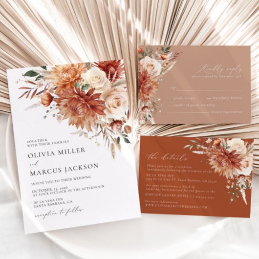 Save The Date Boho Terracotta Dahlia Rose Floral Élégant Mariage