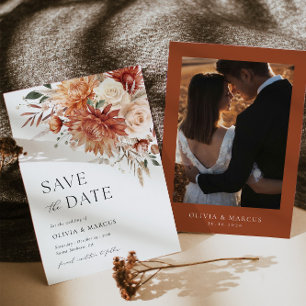 Save The Date Boho Terracotta Dahlia Rose Floral Élégant Mariage