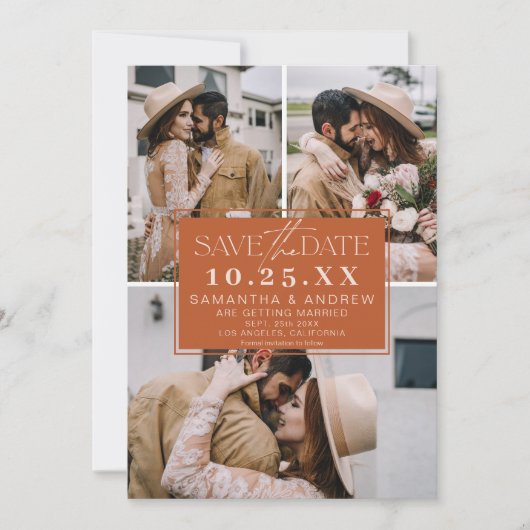 Save The Date Boho terracotta enregistrer la date 3 photo grille (Devant)