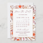 Save The Date Boho Terracotta Fleur sauvage Calendrier du Mariag (Devant)