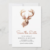 Save The Date Boho Terracotta Floral Deer Wedding (Devant)