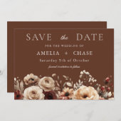 Save The Date Boho Terracotta Floral Été & Mariage de automne (Devant / Derrière)