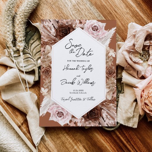 Save The Date Boho Terracotta Floral Mariage