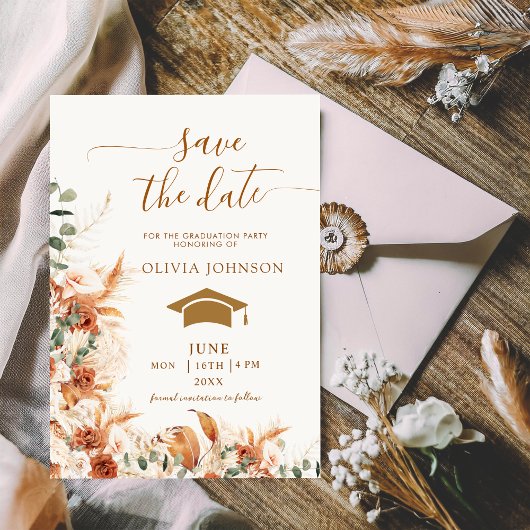 Save The Date Boho Terracotta Floral Photo Graduation 