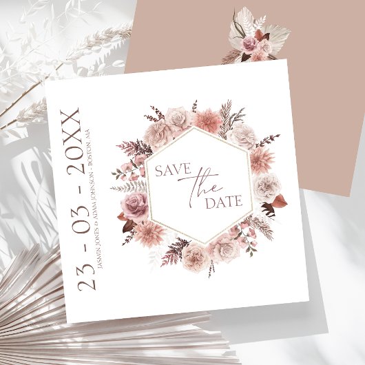 Save The Date Boho Terracotta Neutral Floral Mariage